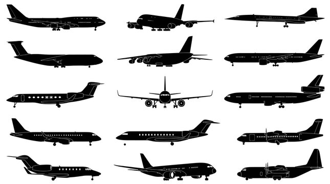 Black  White Silhouettes of Various Aircrafts for Aviation Industry