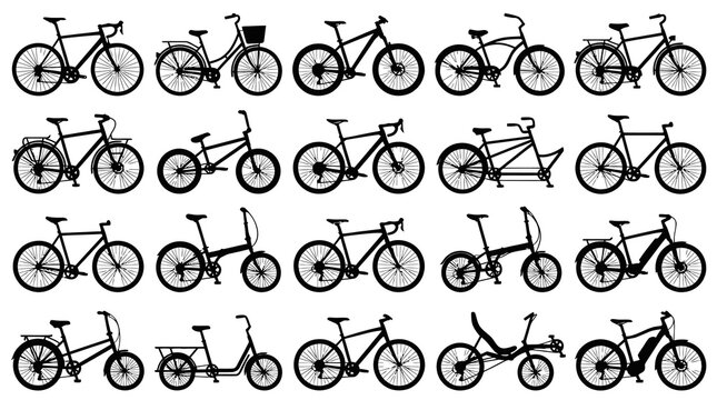 Diverse Bicycle Silhouettes Icon Set for Cycling, Sports  Transportation Design