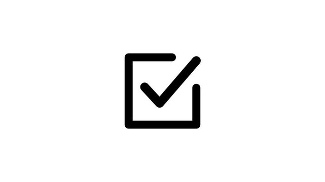 Check box check mark symbol animation. Animated reveal of checkmark icon on Transparent background with alpha channel. check mark, tick, yes, or OK symbol