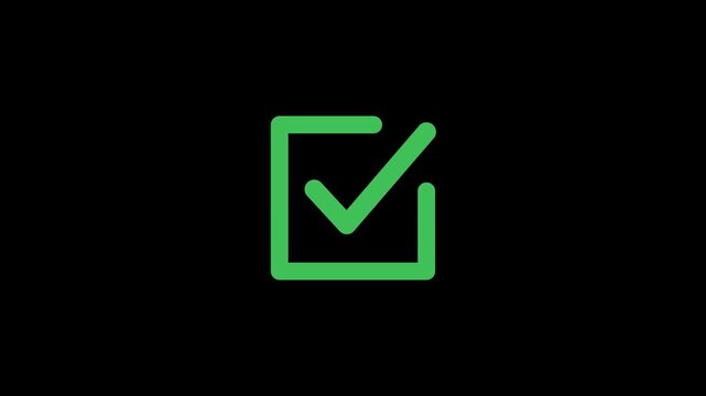 Check box check mark symbol animation. Animated reveal of checkmark icon on Transparent background with alpha channel. check mark, tick, yes, or OK symbol