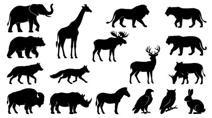 Obraz premium Black White Silhouette Animals Vector - Wildlife Icons