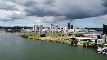 Fototapeta premium Medium and high density apartments near water