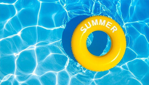 Bright yellow swim ring floating in clear blue pool water