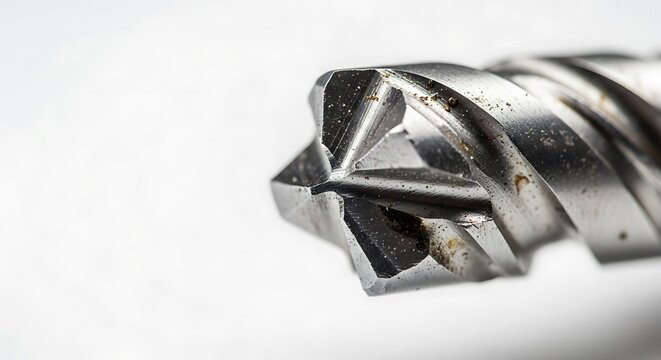 Macro shot of a hammer drill bit tip with carbide cutters