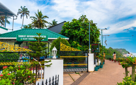 November: 05,2025. This image shows a tourist information center located on the cliffs of Varkala Beach in Kerala, India.