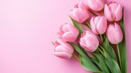 Fototapeta premium diffused. A bouquet of pink tulips arranged in a soft pastel composition, creating a spring floral aesthetic. gardening catalogs, home-decor guides, designed for gardening and botanical catalogs.