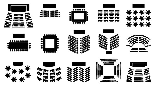 Conference  Event Seating Arrangement Layouts Black  White Glyph Icons