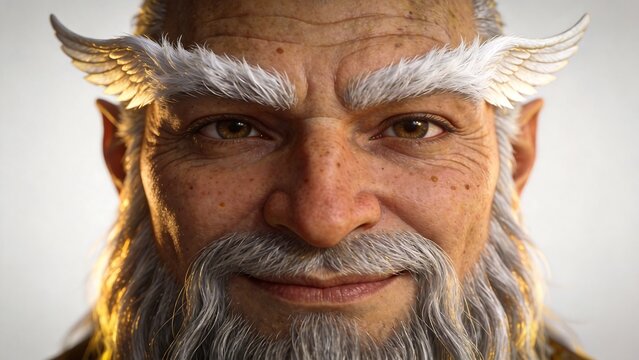 Closeup of a man with winged eyebrows