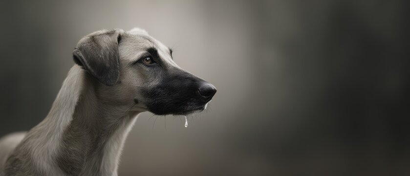Dog Alone Whimpering in a Somber Landscape with Dramatic Lighting