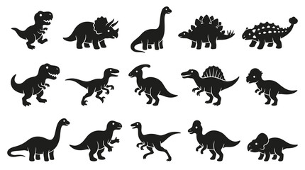 Fototapeta premium Cute Cartoon Dinosaur Glyphs Set - Prehistoric Animal Silhouettes for Kids Design