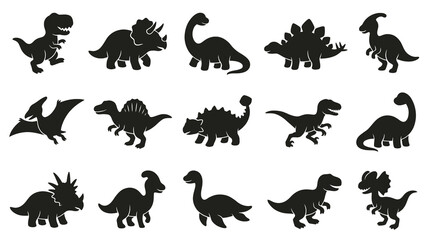Obraz premium Prehistoric Dinosaurs Silhouette Set - Black Glyph Icons for Kids Education and Design