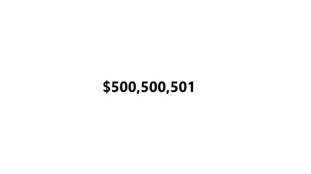 Dollar Counter Animation 0 to 1,000,000,000 on a transparent background, Animated one billion Dollars of Counting Numbers, in 4k with Alpha channel