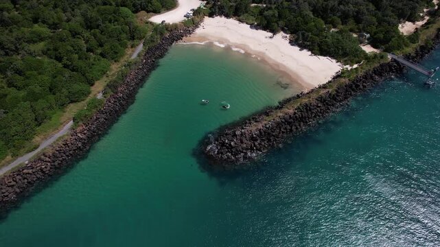Aerial View Of Marlo&rsquo;s Beach In Fingal Head, New South Wales, Australia - Drone Shot