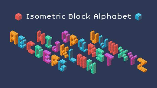 Isometric Block Alphabet Set Colorful Cube Typography Letters Geometric Vector Collection for Design Layout and Creative Display