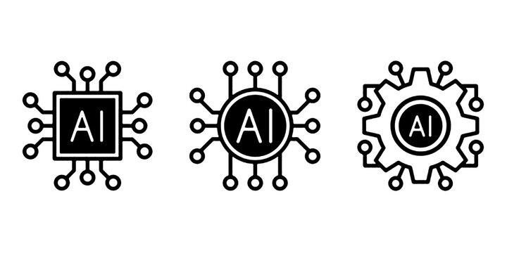 Artificial intelligence icon, sign, logo in the circuit line style. AI processor vector icon flat design. Motherboard digital chip AI. Machine learning design