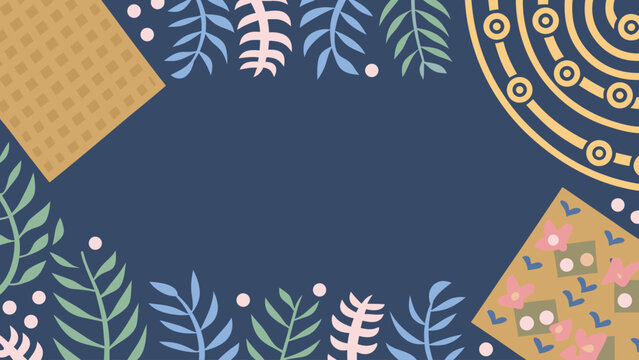 Vibrant passover holiday elements illustration with floral patterns and geometric shapes on blue background