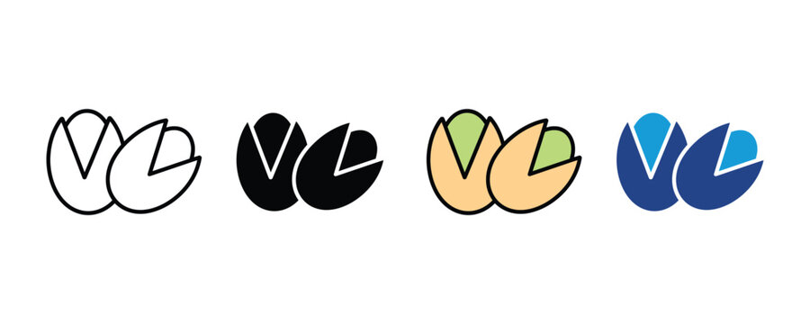 Pistachio nut icon set. healthy snack and organic food concept symbol. collection of cracked shell and kernel symbols. Vector illustration