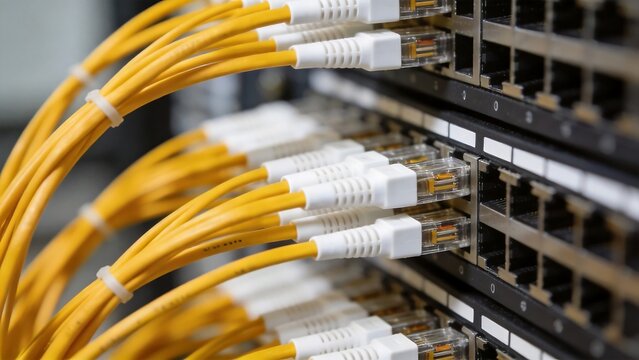 Network cables connected to server ports