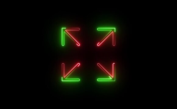 glowing neon fullscreen icon animation black background. 4K Video motion graphic animation. glowing  figure with three-way arrow symbol, showing adaptability, multitasking, decision direction,