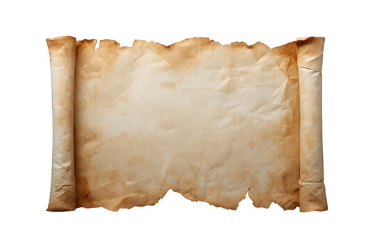 Old paper scroll with vintage texture and burnt edges, creating a retro background template