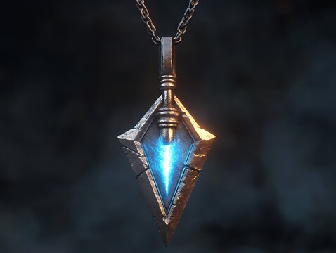 Mystical Amulet with Glowing Core, suspended in time, crafted for powerful magic