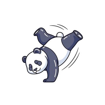 Adorable panda bear cartoon illustration, showcasing a playful and acrobatic pose on a white background