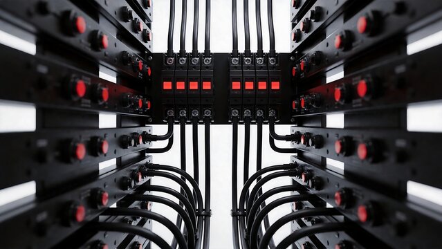 Server racks with cables and switches