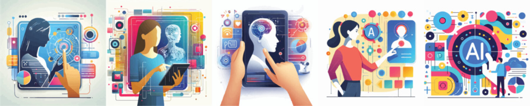 Vector of person talking with artificial intelligence