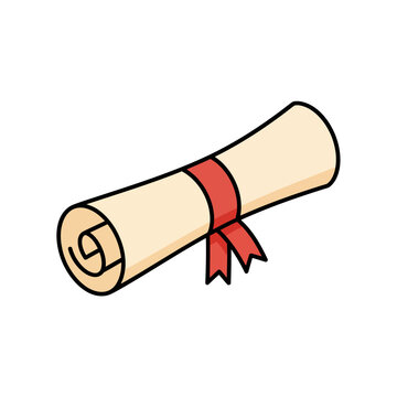 Vector rolled diploma scroll tied with a red ribbon symbolizing education and official recognition