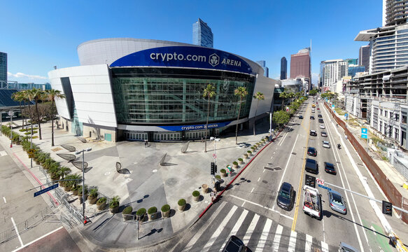 Crypto.com Arena Exterior and Figueroa Street in Downtown Los Angeles
