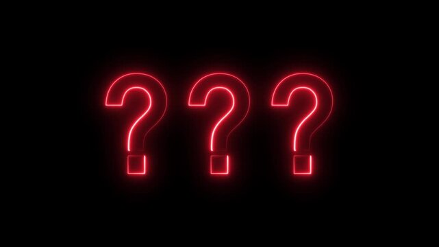 Three question marks burning with red fire animation. 3 question marks popping up animation on black background.