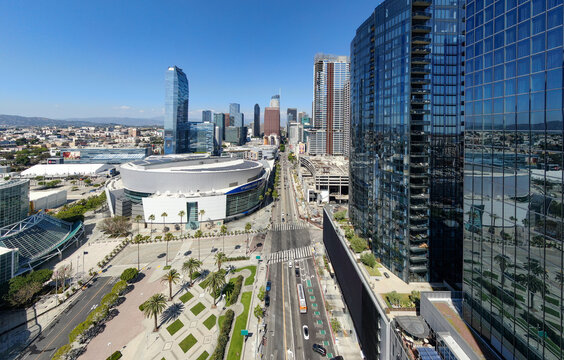 Crypto.com Arena Exterior and Figueroa Street in Downtown Los Angeles