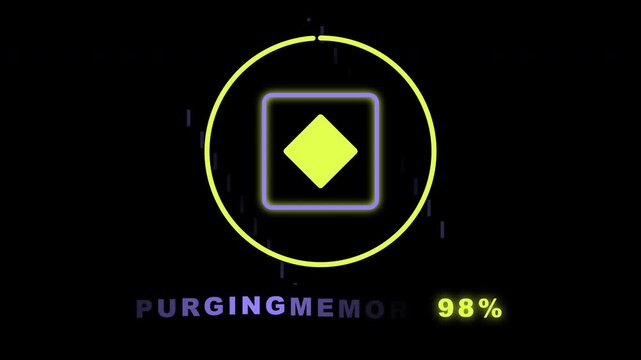 Clearing memory loading bar animation graphic with neon effect