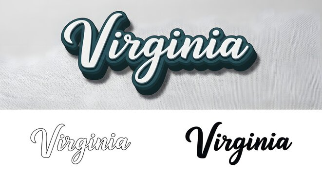Virginia text in stylish script font with 3d effect and outlinesolid versions state name typography design