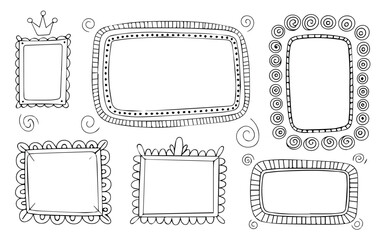 Obraz premium A playful collection of six unique, hand-drawn doodle frames with varied whimsical borders, offering charming design elements for creative projects.