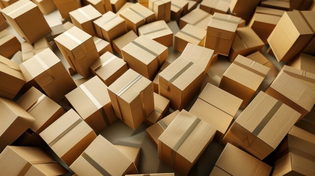 Abundance of Brown Cardboard Boxes in Disorganized Arrangement