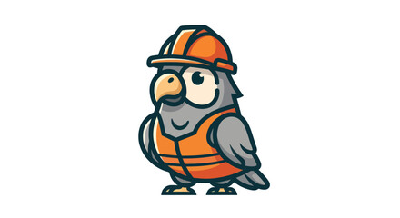 Naklejka premium Cartoon bird construction worker illustration