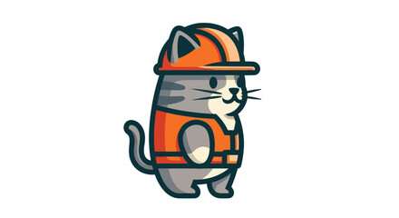 Naklejka premium Cartoon cat construction worker illustration