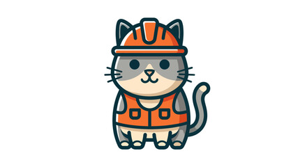 Fototapeta premium Cartoon cat construction worker illustration