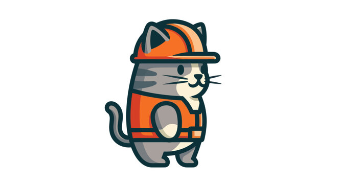 Cartoon cat construction worker illustration