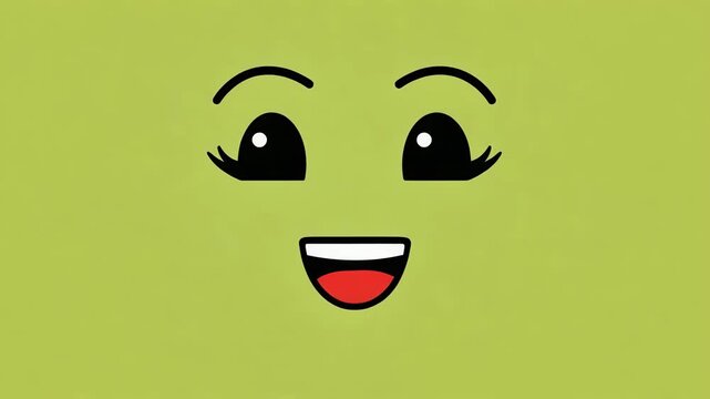 Cute Smiley Face Cartoon Illustration on Green Background, Perfect for Kids Designs and Playful Marketing Concepts