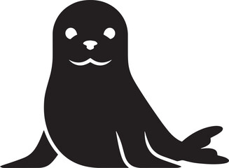 Obraz premium Black seal icon, cute animal silhouette, vector illustration, marine mammal