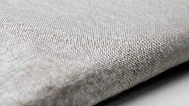 Close up of beige linen fabric with detailed texture and stitching for textile background and natural material