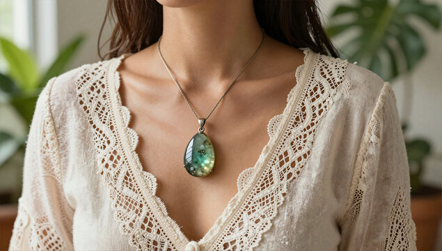 Bohemian Chic Moldavite Pendant Lifestyle Editorial