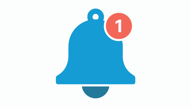 A prominent blue notification bell icon with a red circle badge containing the number "1," signifying an unread alert or new message, on a white background.