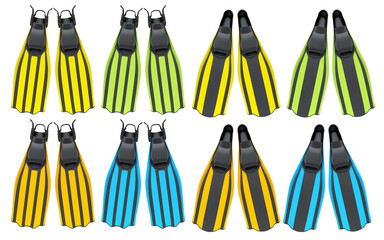 Set of diving flippers for summer holidays and snorkeling on white background. © Vasyl Onyskiv