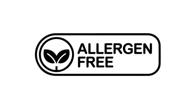 A clean and clear black and white "Allergen Free" label, featuring a green leaf icon within a circular emblem, indicating a product is safe for individuals with allergies.