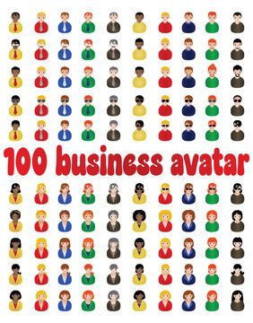 illustration of awesome 100  various ethnic business people avatar icons set on isolated white background