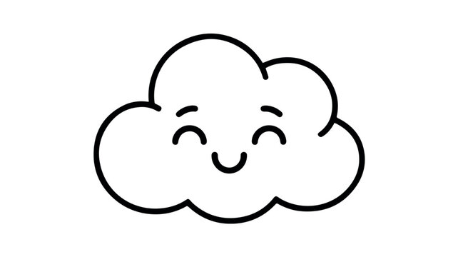 A charming and friendly cartoon cloud character with a happy, smiling face and closed eyes, radiating a sense of calm and contentment, perfect for lighthearted designs.