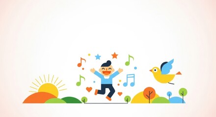 Fototapeta premium Happy Child Jumping with Joy in Colorful Nature Scene